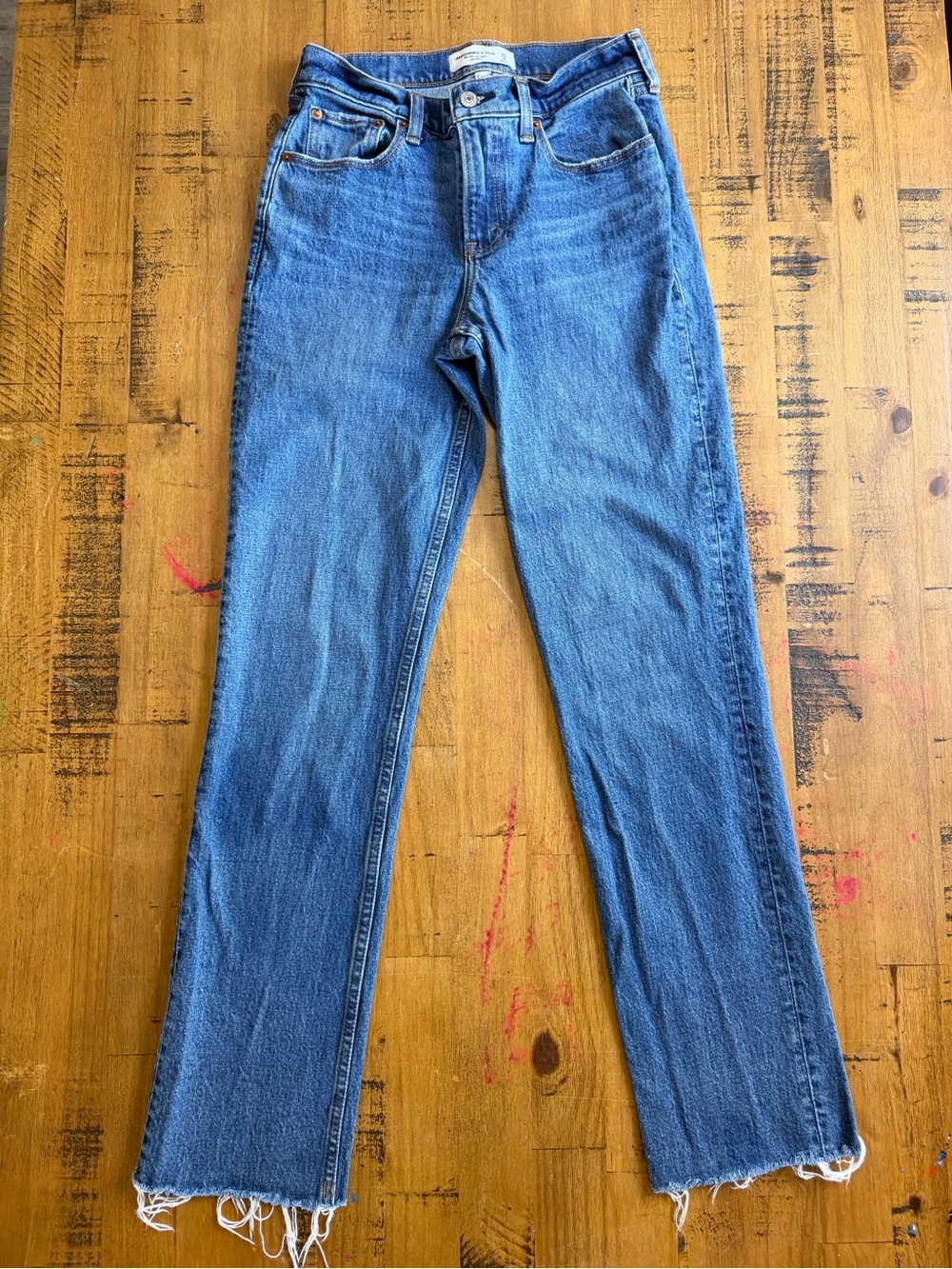 Abercrombie & Fitch 90s Straight Jeans Women’s 25 Curve Love Mid Rose Raw Hem